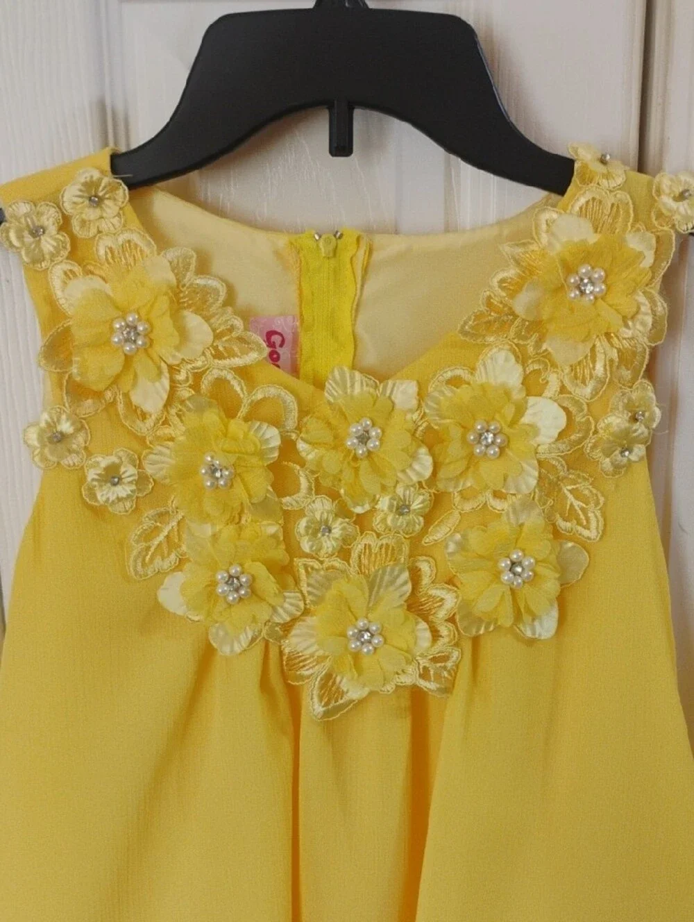 Girls' Yellow Floral Neckline Party Dress